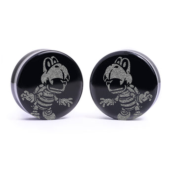 Dry Bones Plug / Dehnstab - Schwarzes Glas | Flache Vorderseite, Doppelflare