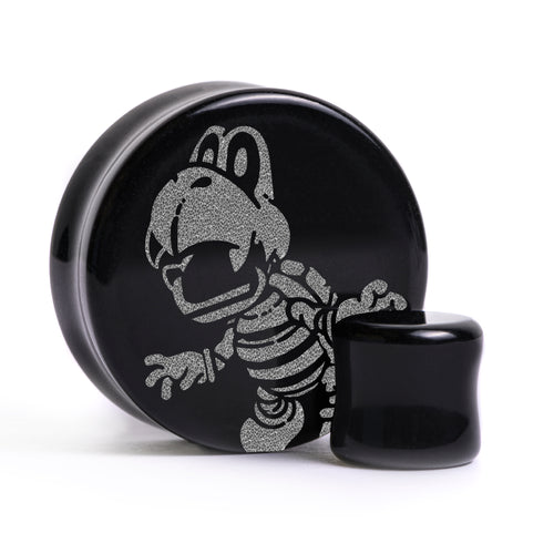 Dry Bones Plug / Dehnstab - Schwarzes Glas | Flache Vorderseite, Doppelflare