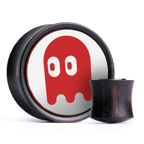 Blinky Ghost Plug / Dehnstab - Weiß & Rot Einlage Ebenholz | Konvexer Doppel-Flare