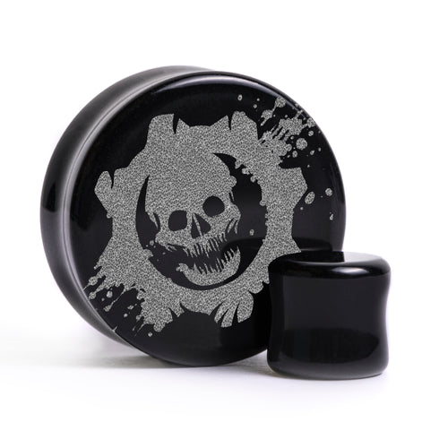 Gears Of War Logo Plug / Gauge - Black Glass | Flat Faced Double Flare