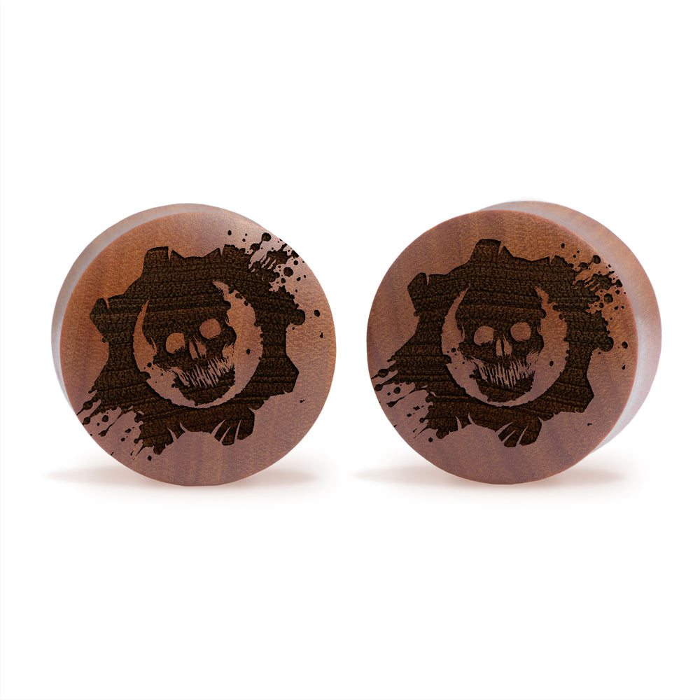 Gears of War Logo Plug / Gauge - Saba Wood | Convex Double Flare - Lasered To Order In House At Custom Plugs HQ