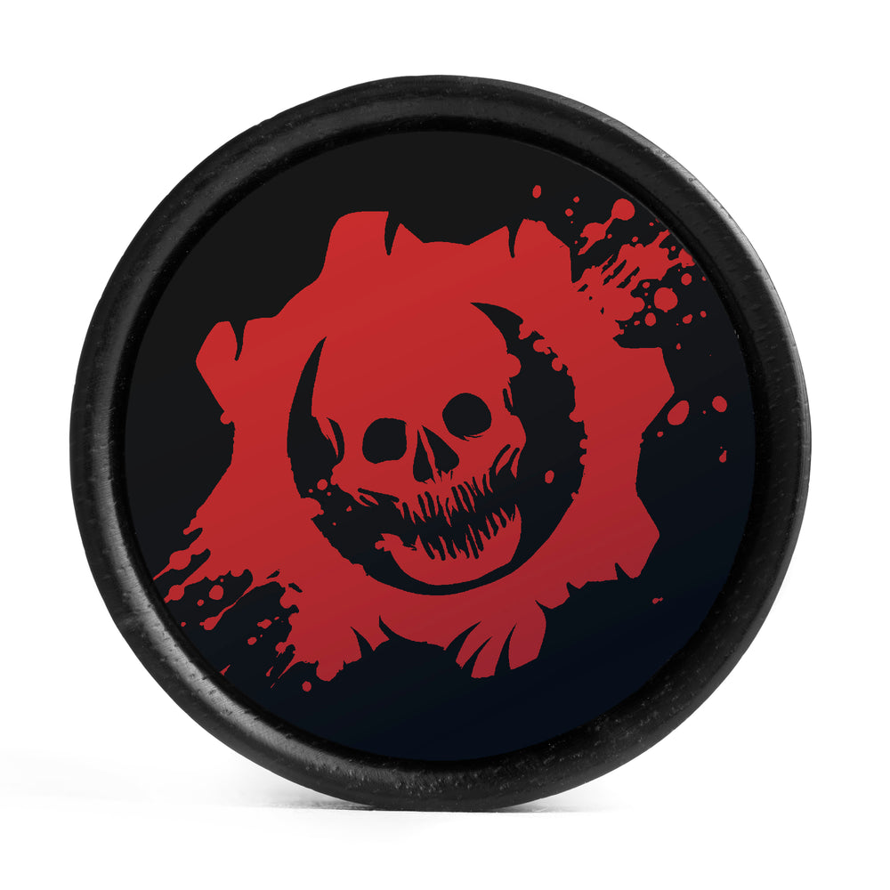 Gears Of War Logo Plug / Gauge - Black & Red Inlay Ebony Wood | Convex Double Flare - Lasered To Order In House At Custom Plugs HQ
