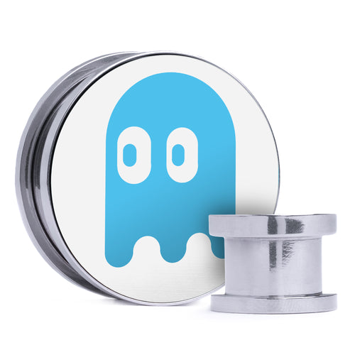 Inky Ghost - Light Blue & White Inlay Steel Screw Back / Plug / Gauge