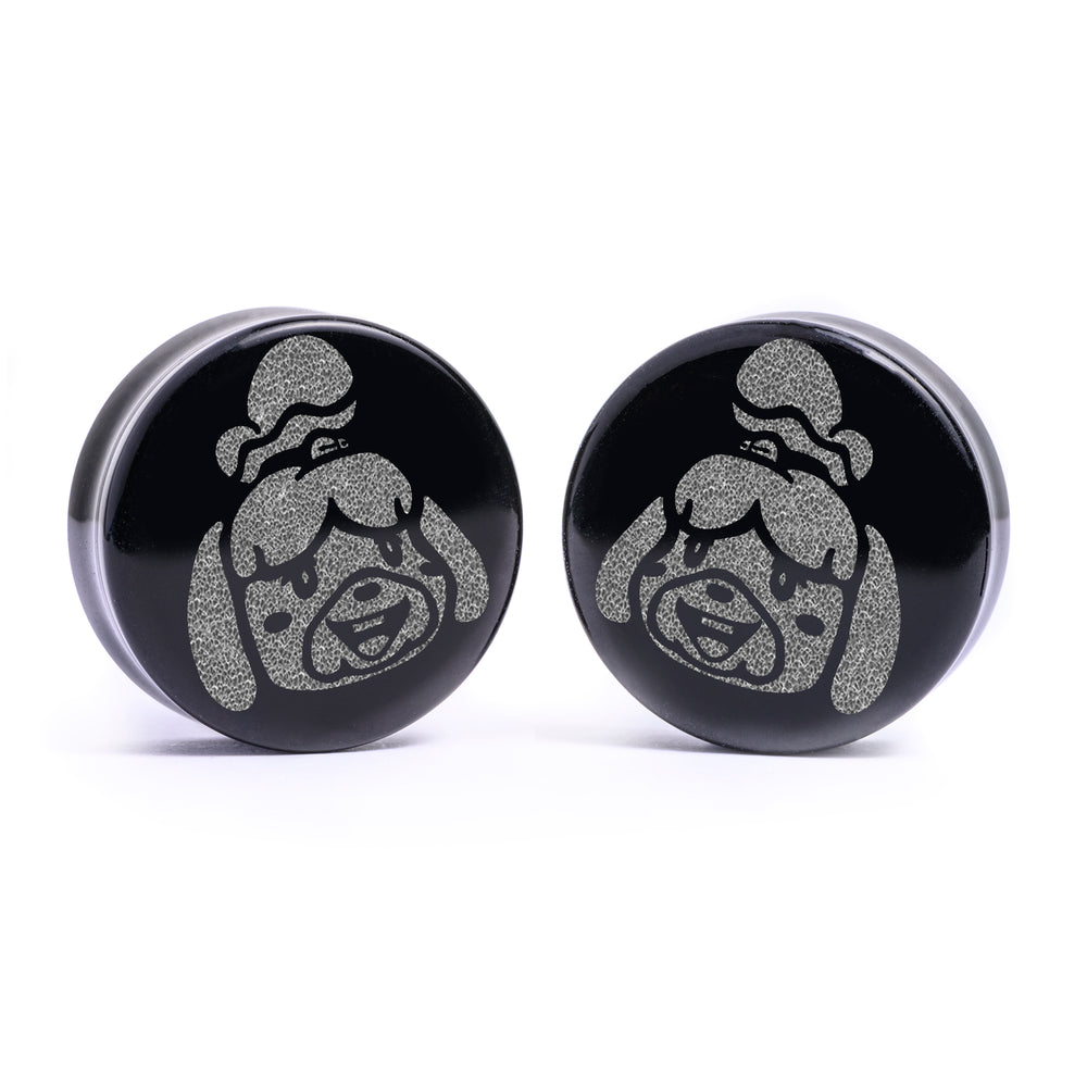 Isabelle Animal Crossing Plug / Gauge - Black Glass | Flat Faced Double Flare - Lasered To Order In House At Custom Plugs HQ