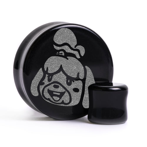 Isabelle Animal Crossing Plug / Gauge - Black Glass | Flat Faced Double Flare