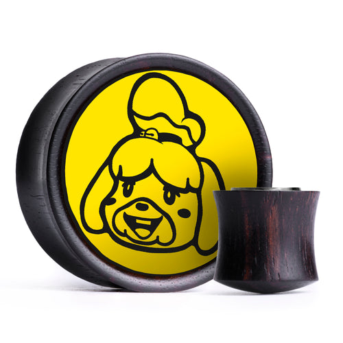 Isabelle Animal Crossing Plug / Gauge - Yellow & Black Inlay Ebony Wood | Convex Double Flare