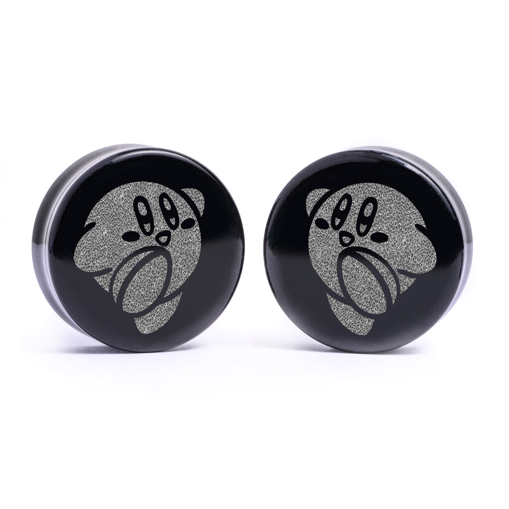 Kirby Plug / Gauge - Black Glass | Flat Faced Double Flare - Lasered To Order In House At Custom Plugs HQ