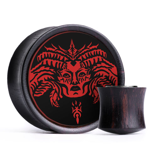 Lilith - Diablo Plug / Gauge - Black & Red Inlay Ebony Wood | Convex Double Flare