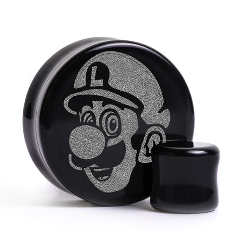 Luigi Plug / Gauge - Schwarzes Glas | Flache Vorderseite, Double Flare