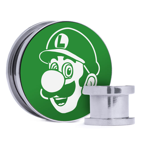 Luigi - Green & White Inlay Steel Screw Back / Plug / Gauge