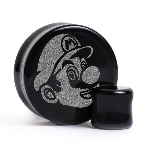 Mario Plug / Gauge - Black Glass | Flat Faced Double Flare