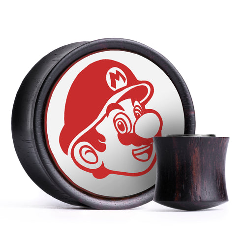 Mario Plug / Gauge - White & Red Inlay Ebony Wood | Convex Double Flare