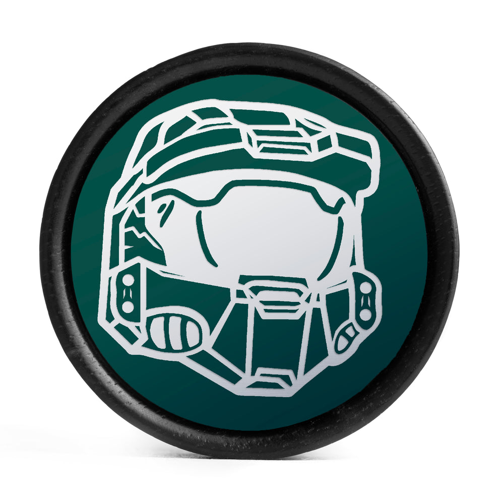 Master Chief Plug / Gauge - Evergreen & White Inlay Ebony Wood | Convex Double Flare - Lasered To Order In House At Custom Plugs HQ