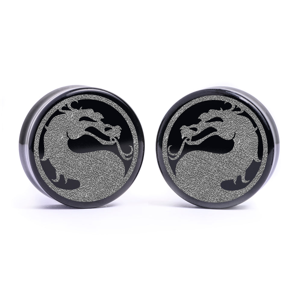 Mortal Kombat Logo Plug / Dehnungsstab - Schwarzes Glas | Flach Gesichts Doppelflansch