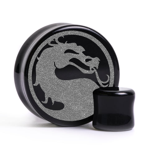 Mortal Kombat Logo Plug / Gauge - Black Glass | Flat Faced Double Flare