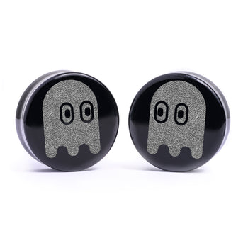 Pac-Man Geist Plug / Tunnel - Schwarzes Glas | Flache Vorderseite, Double Flare