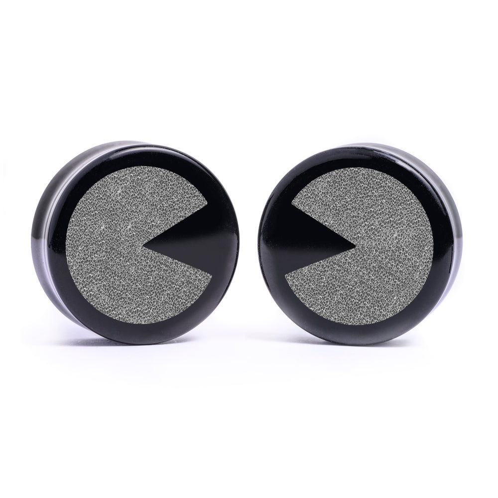 Pac-Man Plug / Dehnstab - Schwarzes Glas | Flache Vorderseite, Double Flare