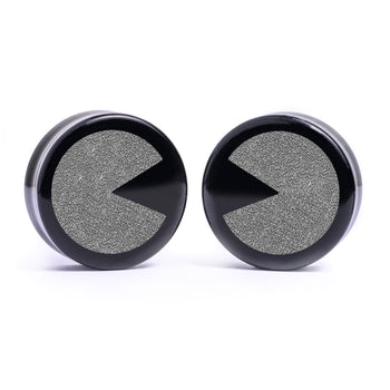 Pac-Man Plug / Dehnstab - Schwarzes Glas | Flache Vorderseite, Double Flare