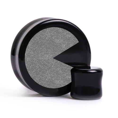 Pac-Man Plug / Dehnstab - Schwarzes Glas | Flache Vorderseite, Double Flare
