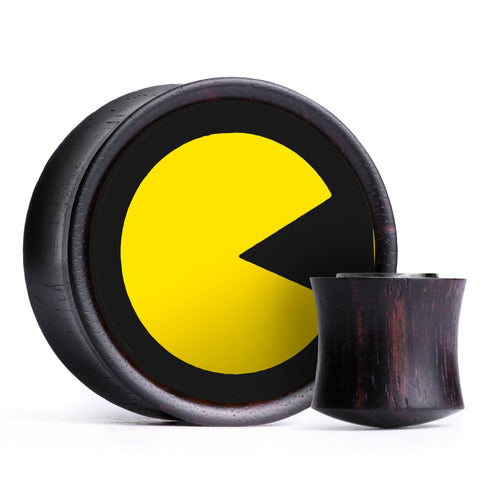 Pac-Man Plug / Dehnstab - Gelb & Schwarz Einlage Ebenholz | Konvexer Doppel-Flare