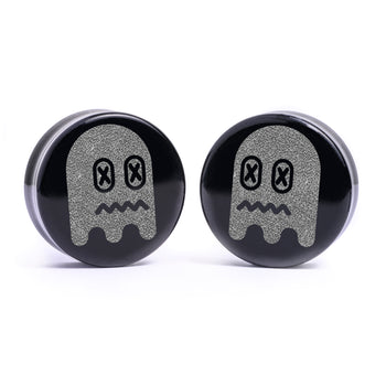 Pac-Man verängstigter Geist Plug / Dehnstab - Schwarzes Glas | Flache Vorderseite, Double Flare