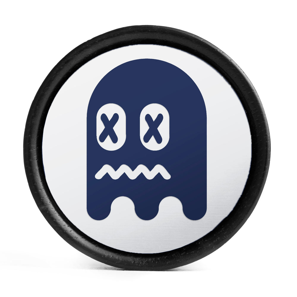 Pac-Man Scared Ghost Plug / Gauge - Blue & White Inlay Ebony Wood | Convex Double Flare - Lasered To Order In House At Custom Plugs HQ