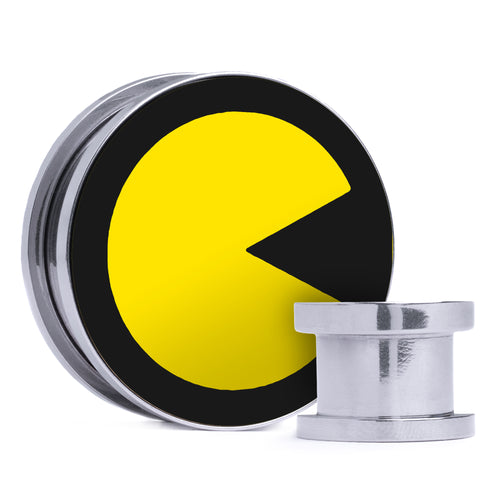 Pac-Man - Yellow & Black Inlay Steel Screw Back / Plug / Gauge