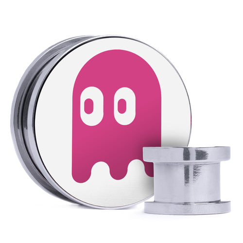 Pinky Ghost - Pink & White Inlay Steel Screw Back / Plug / Gauge