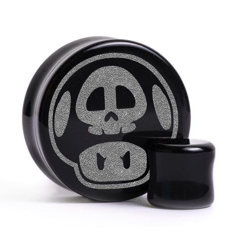 Giftpilz Plug / Dehnstab - Schwarzes Glas | Flache Vorderseite, Double Flare