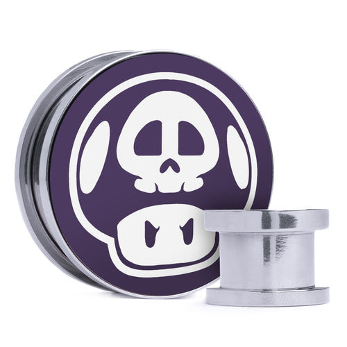 Poison Mushroom - Purple & White Inlay Steel Screw Back / Plug / Gauge