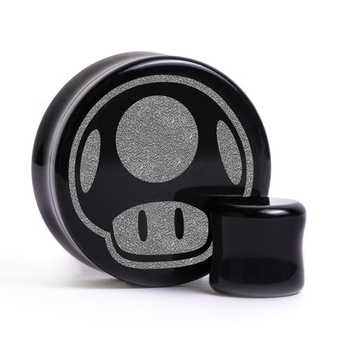 Super Mushroom Plug / Gauge - Schwarzes Glas | Flache Vorderseite, Double Flare