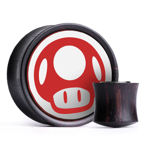 Super Mushroom Plug / Gauge – Weiß & Rot Einlage Ebenholz | Konvexe Double Flare