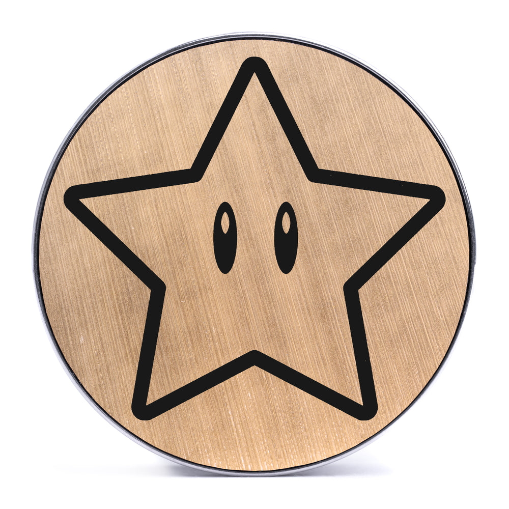 Power Star - Brushed Gold & Black Inlay Steel Screw Back / Plug / Gauge - Lasered To Order In House At Custom Plugs HQ