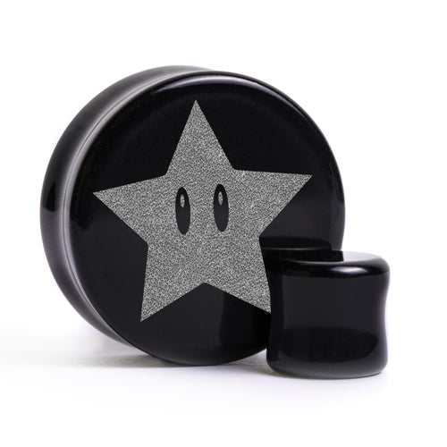 Power Star Plug / Messgerät - Schwarzes Glas | Flache Vorderseite, Double Flare