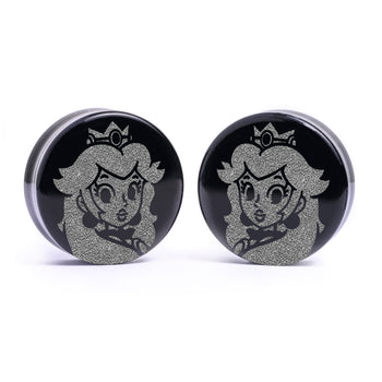 Princess Peach Plug / Dehnstab - Schwarzes Glas | Flache Vorderseite, Double Flare