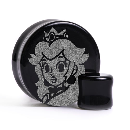 Princess Peach Plug / Dehnstab - Schwarzes Glas | Flache Vorderseite, Double Flare