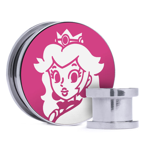 Princess Peach - Pink & White Inlay Steel Screw Back / Plug / Gauge