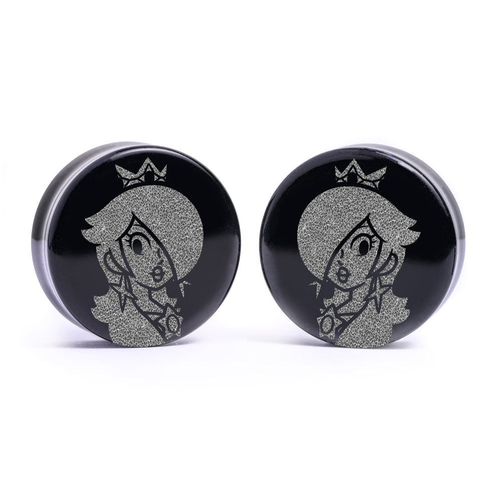 Rosalina Plug / Dehnstab - Schwarzes Glas | Flache Vorderseite, Double Flare