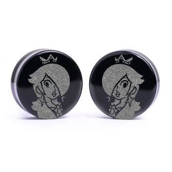 Rosalina Plug / Dehnstab - Schwarzes Glas | Flache Vorderseite, Double Flare