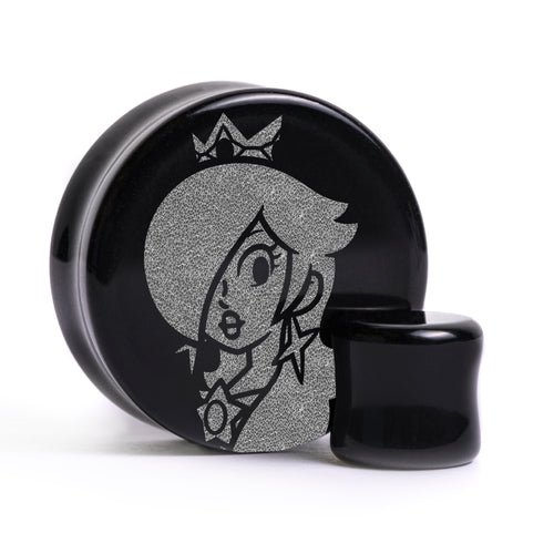 Rosalina Plug / Dehnstab - Schwarzes Glas | Flache Vorderseite, Double Flare