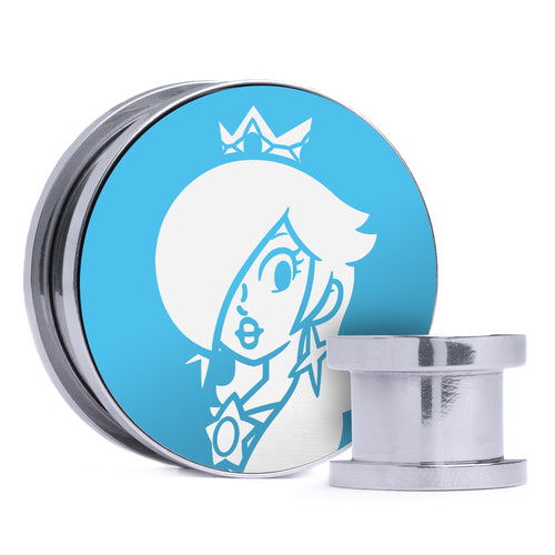 Rosalina - Light Blue & White Inlay Steel Screw Back / Plug / Gauge