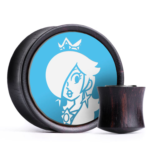 Rosalina Plug / Dehnstab - Hellblau & Weiß Einlage Ebenholz | Konvexe Doppelflare