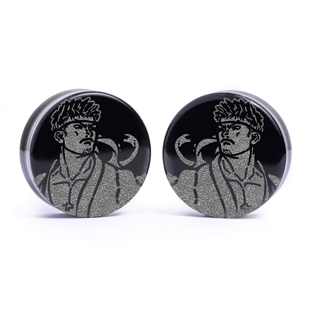 Ryu Plug / Dehnstab - Schwarzes Glas | Flache Vorderseite, Double Flare