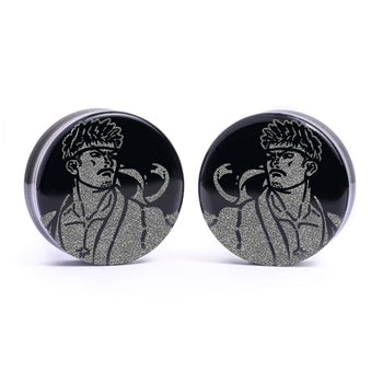 Ryu Plug / Dehnstab - Schwarzes Glas | Flache Vorderseite, Double Flare