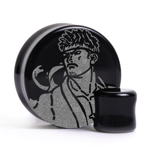 Ryu Plug / Dehnstab - Schwarzes Glas | Flache Vorderseite, Double Flare