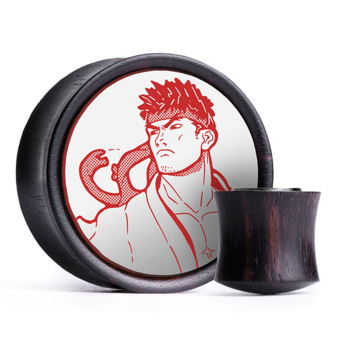 Ryu Plug / Dehnstab - Weiß & Rot Einlage Ebenholz | Konvexer Doppel-Flare