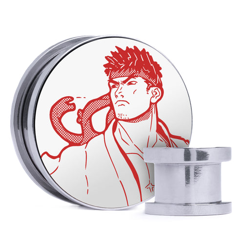 Ryu - White & Red Inlay Steel Screw Back / Plug / Gauge