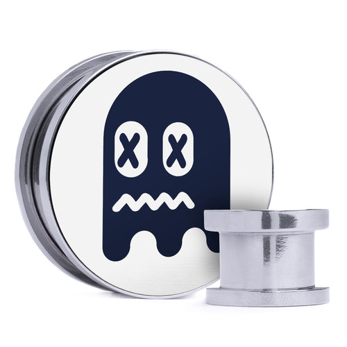 Scared Ghost - Blue & White Inlay Steel Screw Back / Plug / Gauge