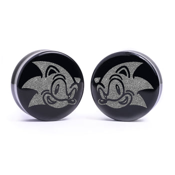 Sonic The Hedgehog Plug / Gauge - Black Glass | Flat Faced Double Flare