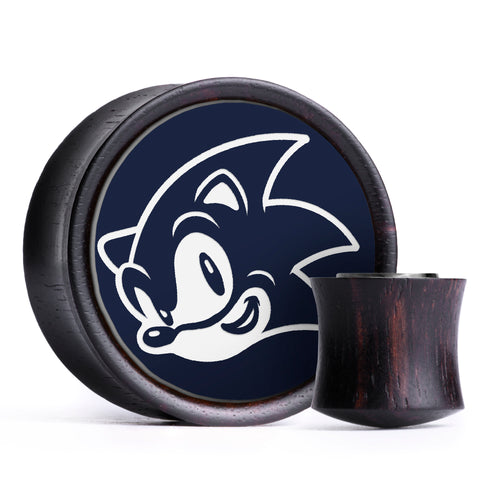 Sonic The Hedgehog Plug / Gauge - Blue & White Inlay Ebony Wood | Convex Double Flare